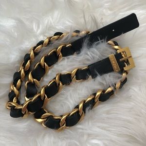 Authentic Chanel gold & leather chain belt